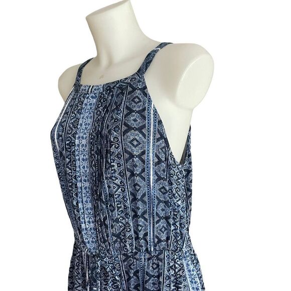 Joan Vass Blue Aztec Print Halter Swing Dress, Cut Back Detail sz large NEW! - Picture 2 of 12